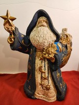 Vintage Celestial Santa Blue &amp; Gold St. Nicholas Christmas Ceramic Figurine RARE - £93.68 GBP