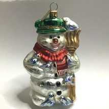 Glass Christmas Ornament Snowman Birds Broom Green Hat Red Scarf Nordstrom - £11.17 GBP