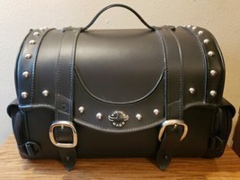 Viking Leather Black Motorcycle Sissy Bar Saddle Bag Hard Case W/ Lock &amp; Keys - £220.43 GBP