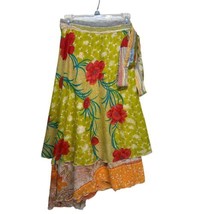 Iris Impressions India silk Floral Wrap Midi Tiered Ruffle reversible skirt - $28.70