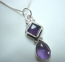 Amethyst Square with Teardrop 925 Sterling Silver Necklace - £12.94 GBP