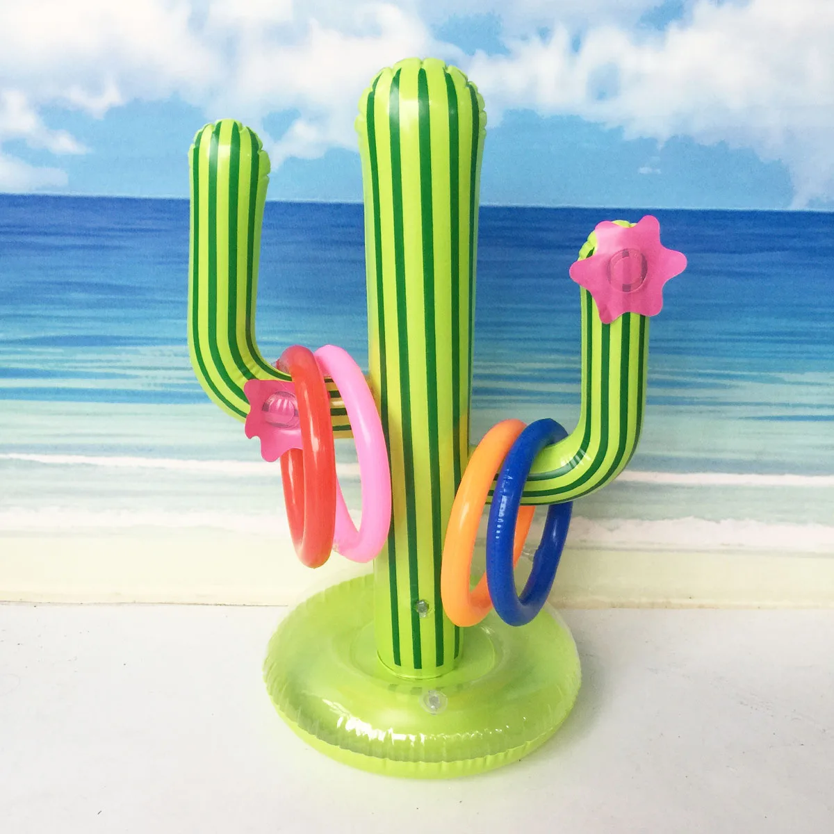 Cactus Swimming Pool Ring Toss Games Inflatable Pool Toys With 4 Ring Summer - £9.74 GBP