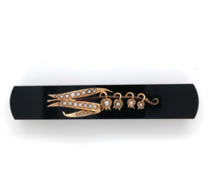 Victorian 14k Gold Black Onyx and Pearl Bar Pin Lily of the Valley (#J6251) - $450.45