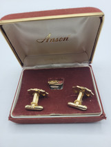 Vintage Monogrammed Anson Gold-tone Cuff-Links Tie-Tack Set in Original Box - $300.14 MXN