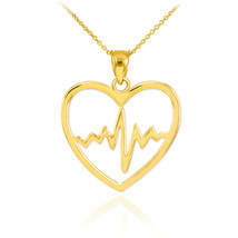 14k Solid Yellow Gold Heart Heartbeat Pulse Pendant Necklace 16&quot; 18&quot; 20&quot; 22&quot; - £115.01 GBP+