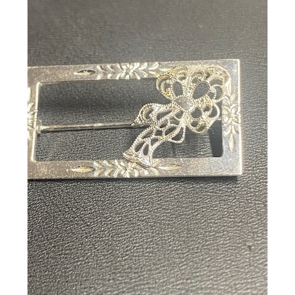 Elegant 925 Sterling Silver Accent Brooch With Filigree Flower Sky Item image 2