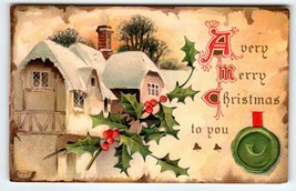 Snow Covered Village Christmas Postcard Vintage Embossed 1913 Davidson Bros - £5.98 GBP