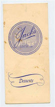 Jack&#39;s Desserts Menu State Street Albany New York 1970 - $17.82