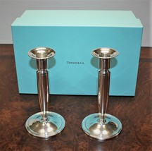 Pair of Tiffany &amp; Co. Sterling Silver Tall Candlestick Holders in Box, N... - £1,322.13 GBP