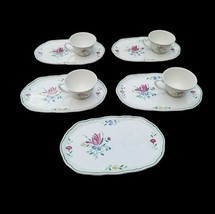 VINTAGE LONGCHAMP TULIP Peint Main CUP AND Snack plate SET FRANCE lot x 4 - $163.35