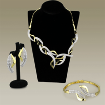 3W942 - Gold+Rhodium Brass Jewelry Sets with AAA Grade CZ  in Clear - $197.39 CAD