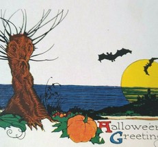 Halloween Postcard Gibson Human Faced Haunted Tree Vampire Bats Unused Original - £47.57 GBP