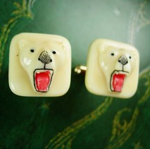 Rare White polar bear Cufflinks Vintage Cuff Links Fierce 3D Roaring Animal Kafl - £179.85 GBP