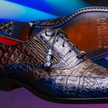 Luciano Two Tone Wingtip Dress Derby's Shoes Caiman Leather Navy / Brown image 11