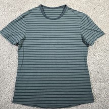 Lululemon Shirt Mens Small Green Striped Short Sleeve Pullover Stretch Active - $24.70