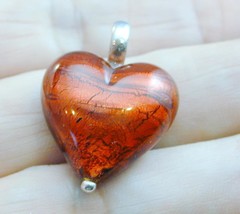 Murano Italy Red Glass Silver Foil Figural Heart Pendant - £23.97 GBP