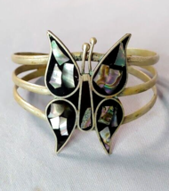 Butterfly Abalone &amp; Mexico Alpaca Silver Cuff Bracelet Boho Hippie Vintage  - £19.69 GBP