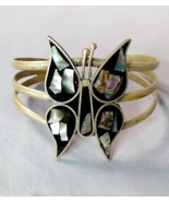 Butterfly Abalone &amp; Mexico Alpaca Silver Cuff Bracelet Boho Hippie Vintage  - £19.43 GBP