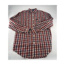 Vintage Tommy Jeans Shirt Mens Small Red Blue Plaid Button Up Dress Long... - $23.06