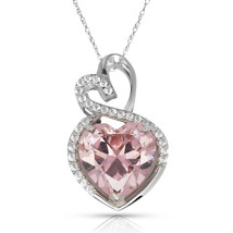 4.20 Ct Halo Pink Tourmaline Double Heart Gemstone Pendant &amp; Necklace14K W Gol - £147.19 GBP