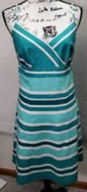 Ann Taylor Slip Dress Womens Size 4 Green Striped Cotton Wrap V Neck Side Zipper - $25.84