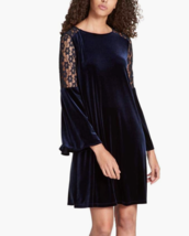 NWT Tommy Hilfiger Women&#39;s Velvet Crochet-Lace Dress Navy Size 2 - £102.31 GBP