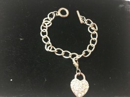Vintage Rhinestone Heart Toggle Silver Chain Bracelet SKU 070-051 - £5.47 GBP