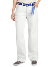 MSRP $65 Dickies Juniors&#39; Belted Carpenter Jeans White Size 3 (STAINED) - £12.72 GBP