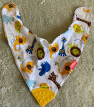 Nuby Boys White Yellow Elephants Blue Hippo Baby Drool Bib Baby Teether - $6.37