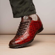 Hand painted big block alligator scales Sneaker Shoes Saulo Cognac image 7