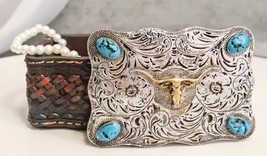 Rustic Western Longhorn Cow Skull Concho Tooled Leather Decorative Trink... - $19.99