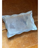 Vintage Small Scalloped Edged Rectangle Tray w Etched Rooster &amp; Chicken ... - £8.89 GBP