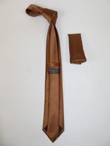 Mens Narrow Tie/Hankie Set Satin Silky Vito Rofolo VTR-96 Cognac Brown image 2
