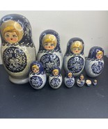 Vintage Russian Nesting Dolls Set of 9 Hand-Painted Blue Gold – Incomplete - $116.13 CAD