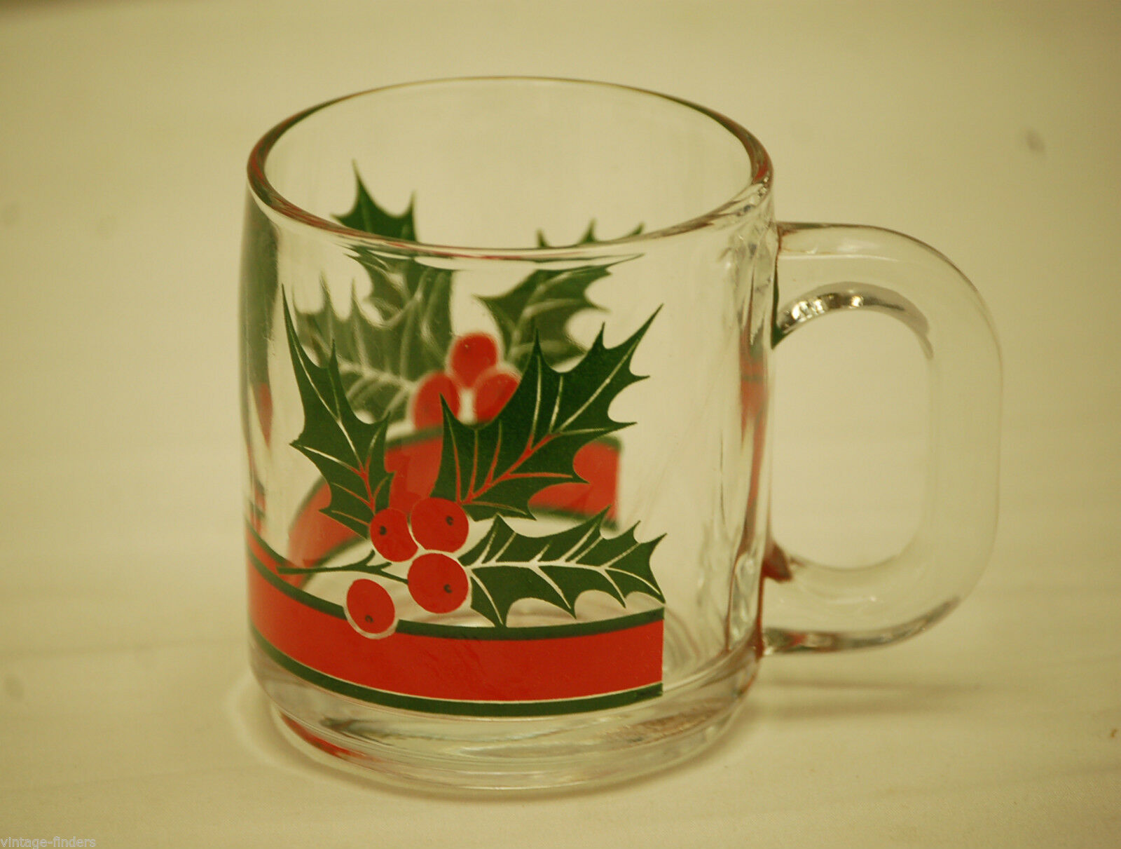 Old Vintage Christmas Eggnog Mug Cup Glass Holly &amp; Berries Pattern by Li... - $8.90