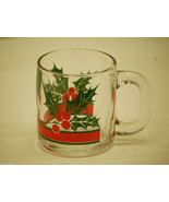 Old Vintage Christmas Eggnog Mug Cup Glass Holly &amp; Berries Pattern by Li... - £6.99 GBP