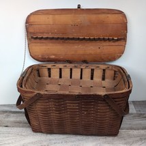 Vintage Wov-N-Wood by Jerywil Picnic Basket 21&quot;Lx11W&quot;x12&quot;H 1940/1950’s - £75.19 GBP