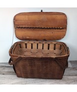 Vintage Wov-N-Wood by Jerywil Picnic Basket 21&quot;Lx11W&quot;x12&quot;H 1940/1950’s - $93.47