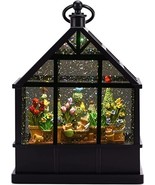 lighted water lantern greenhouse glitter snow globe with flower pots and birds - $123.26