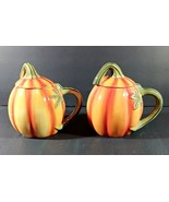 Set of 2 MESA PUMPKIN STONEWARE MUGS w/ Lid Coffee Cup Thanksgiving Fall... - $33.24