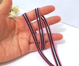 3/8&quot; 9mm width 5 yds-10 yds Rose Pink &amp; Black &amp; limpid. Elastic Band Ribbon L453 - £4.77 GBP+