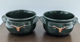 Set of 2 Frankoma Pottery Ranch Longhorn Chili Crock Bean Forest Green USA RN375 - $119.00