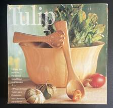 Artisan Handcrafted Clay Art Tulip Wooden Salad Bowl Large 7 Qt w/ Utensils New - £29.40 GBP