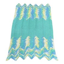 Crocheted Afghan Blue Green Throw Blanket Small Baby Blanket Recliner Chair Sofa - £33.09 GBP