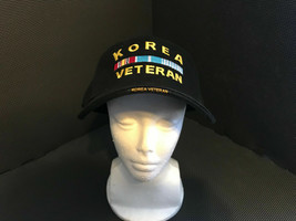 Black PADDED SATIN STITCH Korea Veteran Hook and Loop Fastened Back HAT - £10.79 GBP