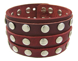 Zeckos Brown Leather 3 Row Metal Studs Wristband Wrist Band - £11.26 GBP