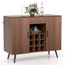 Mid-century Modern Buffet Sideboard Server Cabinet with 9-Bottle Wine Rack-Walnu - €148,83 EUR