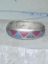 Zuni ring wedding band  sterling silver turquoise coral chips size 7.5 m... - $1,421.42 MXN