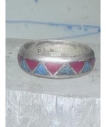 Zuni ring wedding band  sterling silver turquoise coral chips size 7.5 m... - $1,436.56 MXN