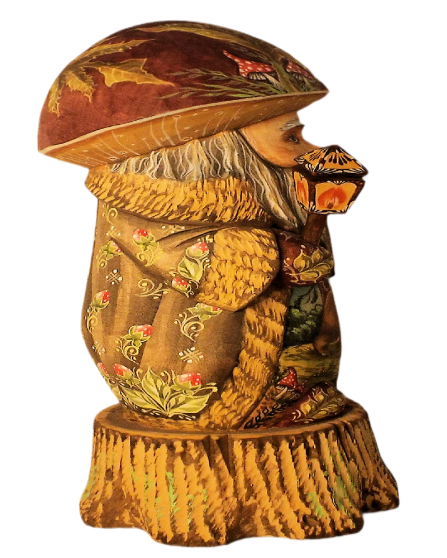 Russian Hand Carved & hand Painted GNOME STANDING ON WOOD STUMP "BEAR IN FOREST" Item image 4